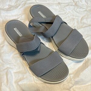 Skechers Gray Sandals with Textured Straps and Cushioned Soles